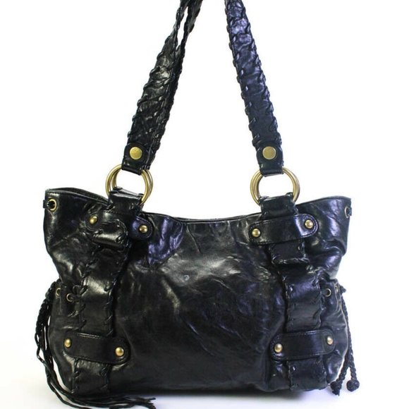 Kooba Handbags - Kooba Womens Leather Whipstitch Detail Shoulder Handbag Black